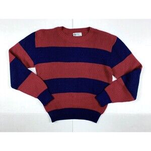 Windsor Shirt Co Sweater Size Large Long Sleeve Purple Navy Blue Made In USA